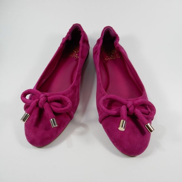 Vince Camuto Maysa Bow Ballet Flats Size 8.5 Fuchsia Pink Suede NEW $110 - Picture 1 of 10